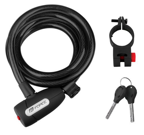 Zámek na kolo Force LUX spirálový s držákem 180cm/12mm, černý