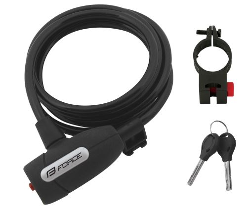 Zámek na kolo Force LUX spirálový s držákem 180cm/8mm, černý