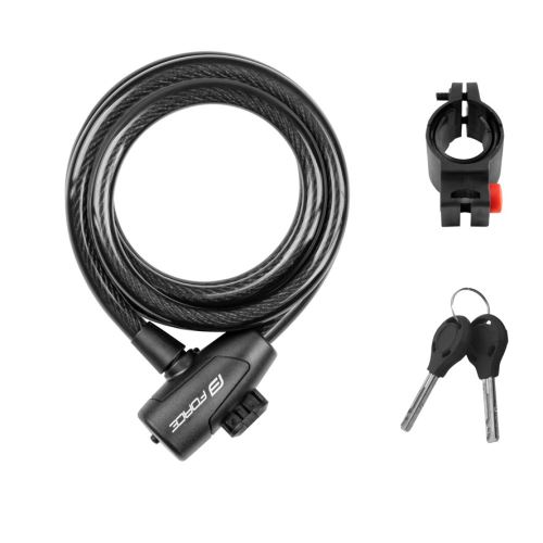 Zámek na kolo Force STRONG spirálový s držákem 180cm/12mm, črn