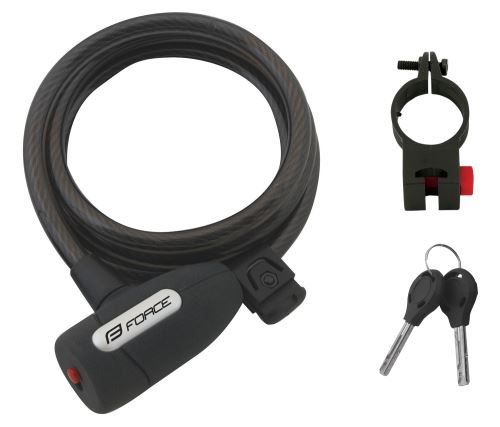 Zámek na kolo Force LUX spirálový s držákem 150cm/10mm, černý